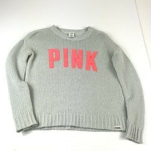 Victorias Secret PINK Womens Sweater Gray Cable Knit Long Sleeve XS Extr…